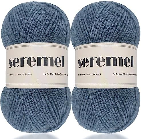 Seremel 4-Ply Acrylic Soft Yarn, 2 Skeins Crochet Yarn (Silvery Grey)