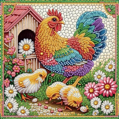 Bloomthread Chicken Diamond Painting Kits for Adults – Partial Drill Diamond Art Painting Kits for Holiday Gifts and Home Decor 12x12 Inches (Chicken)