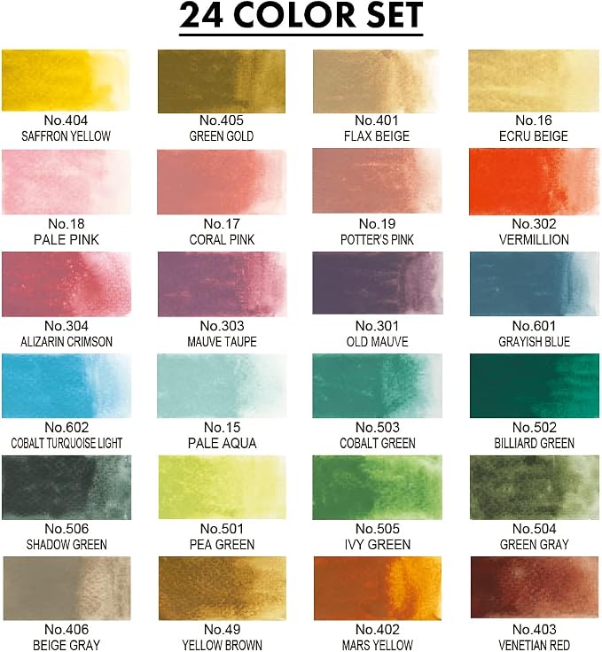 Kuretake Gansai Tambi Watercolor Pans - Set of 24, Art Nouveau