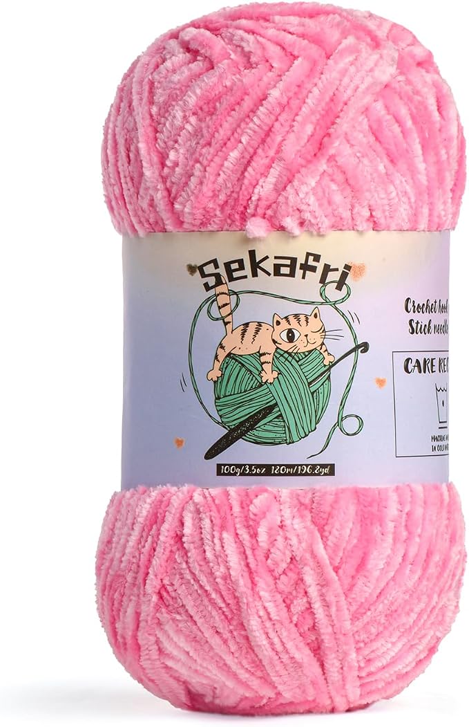 Fuzzy Chenille Yarn for Crocheting,Fluffy Amigurumi Crochet Yarn for DIY Craft/Hat/Shoes,(100 g/197 yds) Soft Velvet Baby Blanket Yarns（Rose）