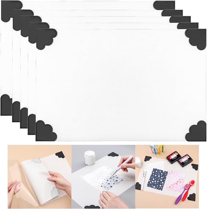 BAOFALI 5Pcs/Set Non-Stick Craft Mat; Heat Resistant Media Surface Mat with Weighted Reinforced Corners for All Stamping, Ink Blending, Stenciling Scrapbooking Craft Projects (15.75x10.24inch)