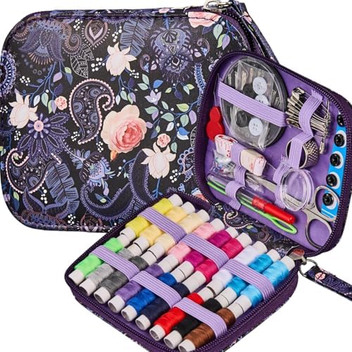 Purple Cute Travel Sewing Kit with 87PCS Hand Sewing Accessories