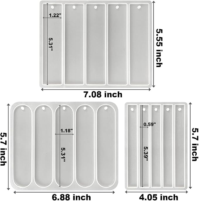 RESINWORLD Set of 3 Shiny Bookmarks Silicone Mold, Bookmark Resin Mold with Tassels, Small Medium Rectangle Bookmark Mold