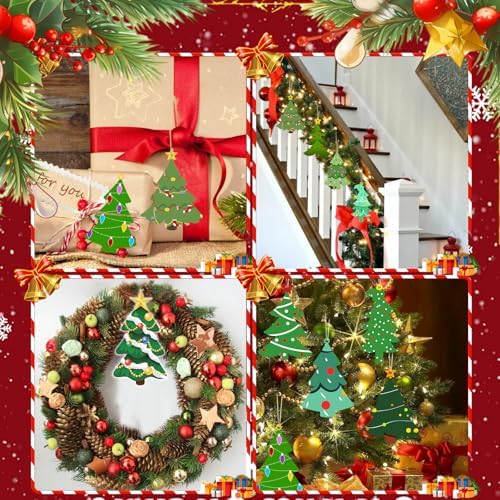 48Pcs Unfinished Paintable Blank Wooden Christmas Tree Festival Decoration Ornaments, Xmas Tree Hanging Wood Slices for DIY Art Crafts 4 Type