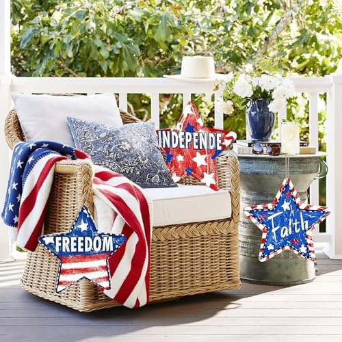 Large Size 12" Wooden Star Ornaments to Paint, Wooden DIY Blank Unfinished 4th of July Door Sign Wreath Door Hanging Sign Plaque Crafts Hanging Patriotic Day Independence Day Decorations 3PCS