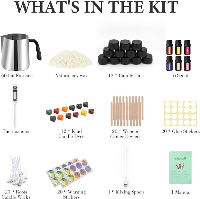 SAEUYVB Candle Making Kit,DIY Starter Soy Candle Making Kit for Adults | Candle Making Supplies with Pouring Pot,Perfect for Making Exquisite Candles as Gifts for Birthdays, Mother's Day, Christmas