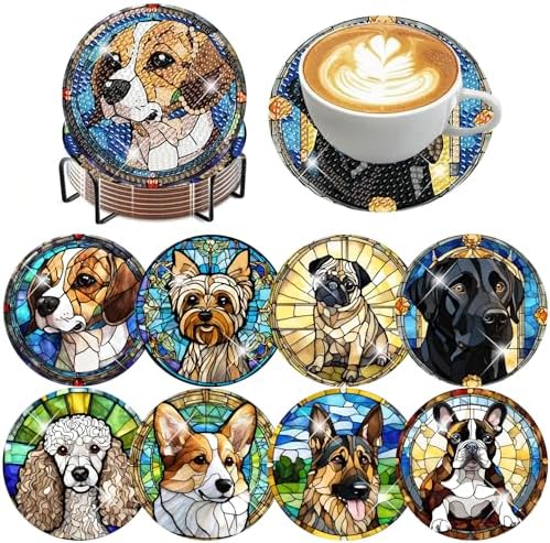 8 Pack Diamond Art Coasters,Dog Animal Diamond Painting Coasters Kits
