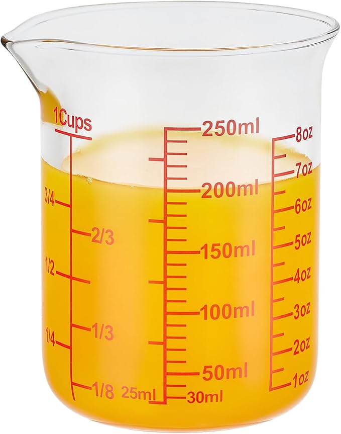 Ackers Borosilicate Glass Measuring Cup with Spout, 250 ml, 8 oz/1 Cup