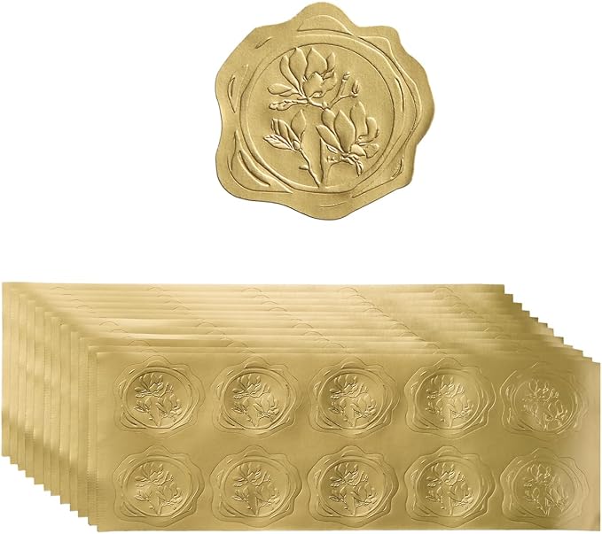 300 Pieces Embossed Gold Foil Stickers, Gold Magnolia