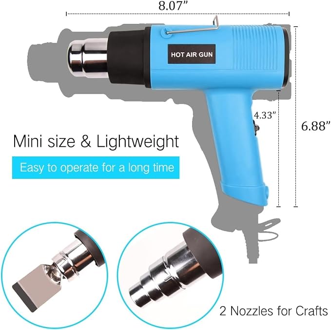 LDK Heat Gun 1200W 140℉~932℉ (60℃-500℃) Heavy Duty Hot Air Gun Kit Variable Temperature Control with 2 Temperature Settings 2 Nozzles for Crafts, Shrink Wrapping, Candle Making, Epoxy Resin