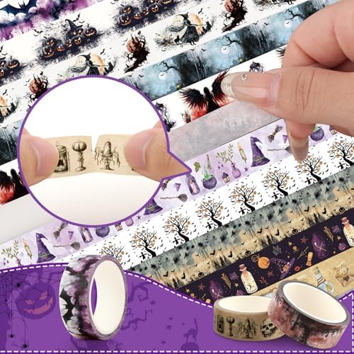 Washi Tape Set 20 Rolls Halloween Witch Decorative Tape Vintage Halloween Masking Tapes for Arts Scrapbooking, Bullet Journaling, DIY Crafts, Planners, Gift Wrapping
