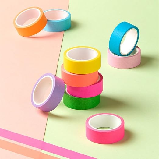 Washi Tape Set 10 Rolls - Colored Decorative Tape | for Bullet Journal, Planner, DIY Arts Crafts, Scrapbooking, Holiday Decoration