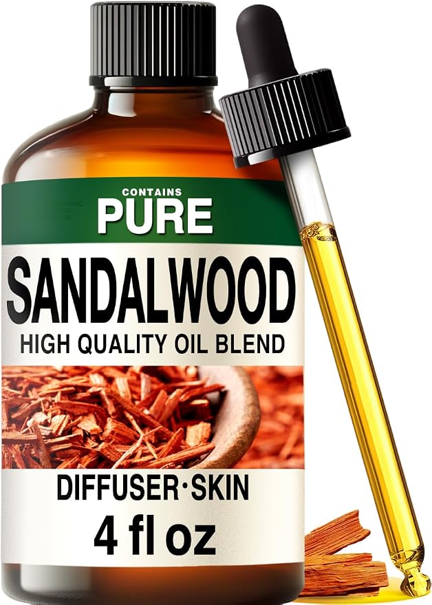 100% Pure Sandalwood Oil 4 Fl Oz - Sandalwood Essential Oil for Hair | Woody Aroma Fragrance, for Skin, Scalp, Diffuser, Aromatherapy, Perfume, Body Massage - Undiluted, Non-GMO, from India