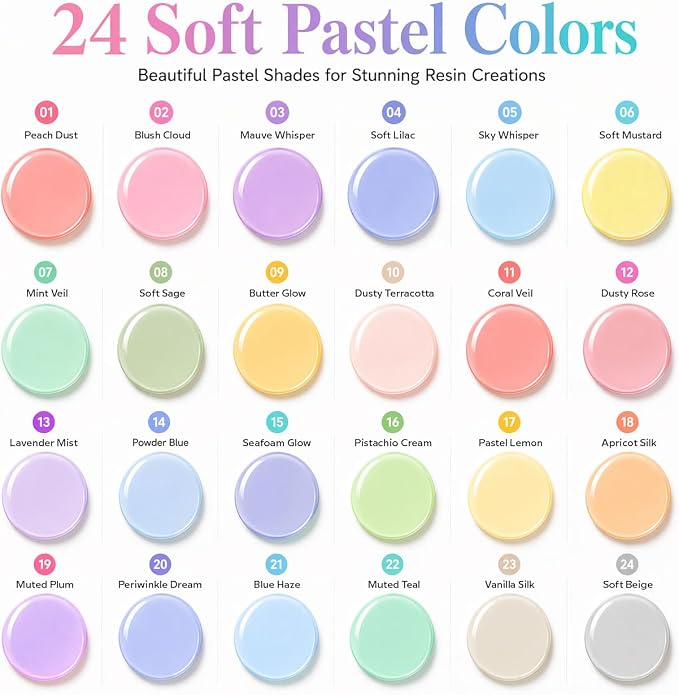 BALTIC DAY Pastel Pigment Paste for Epoxy Resin, 24 Colors, 15g Each | Soft opaque pastel colors for resin jewelry, coasters, tumblers, molds, home décor and DIY crafts
