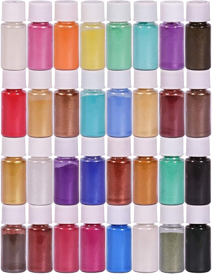 SEISSO Mica Powder for Epoxy Resin, 32 Colors, 0.18 oz(5g) Bottles Mica Pigment Powder for Lip Gloss, Soap Making, Bath Bomb, Art Crafts, Resin Dye, Nails, Gift for Christmas New Year