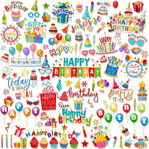 Leinuosen 100 Pcs Birthday Paper Die Cuts Cardstock Scrapbook Die Cuts DIY Scrapbooking Cutouts for Birthday Scrapbook Notebook Suitcase Calendar Laptop Embellishments Supplies Craft Making Decoration