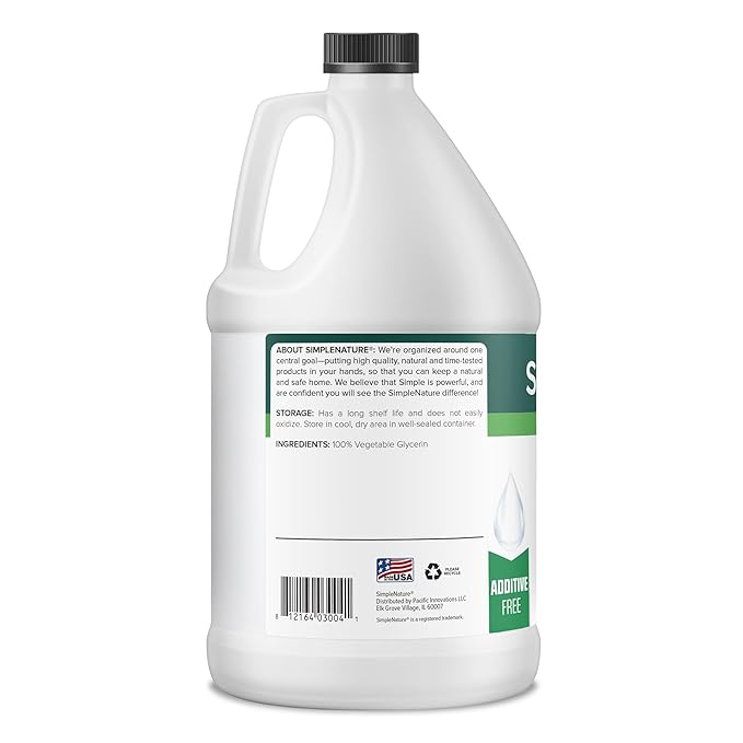 SimpleNature 100% Pure Vegetable Glycerin - 1 Gallon (128 fl oz) - Food/Cosmetic Grade Skincare, Haircare, Cosmetics, Soapmaking, Crafts - Softening & Moisturizing Multipurpose Humectant