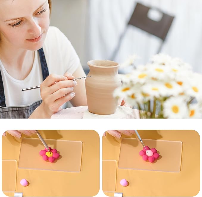 Polymer Clay Cutter Tools, Acrylic Roller Pin, 5 Pieces Flexible Clay Cutters, Ceramic Cutters Slicer Kit Clear Rectangle Sheet Press Board Wire Texture Set Needle Detail Modelling Supplies