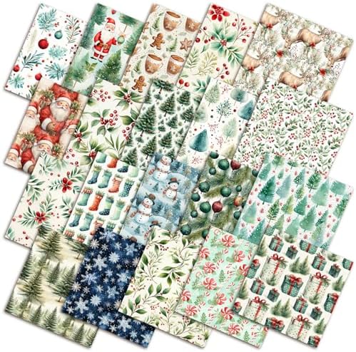 HunnmingRe 20 Pcs 10''x10'' Christmas Woodland Quilting Fabric Square Santa Snowflake Precut Quilted Fabric Bundle Candy Cane Snowman Reindeer Printed Sewing Material for Winter Patchwork DIY Craft