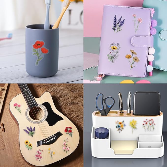 60Pcs Nature Flower Botanical PET Stickers Waterproof Aesthetic Floral Scrapbook Craft Decorative Stickers for Journals,Planners,Adults,Students, Teachers, Sticker Collectors, DIY Lovers..(Flower)