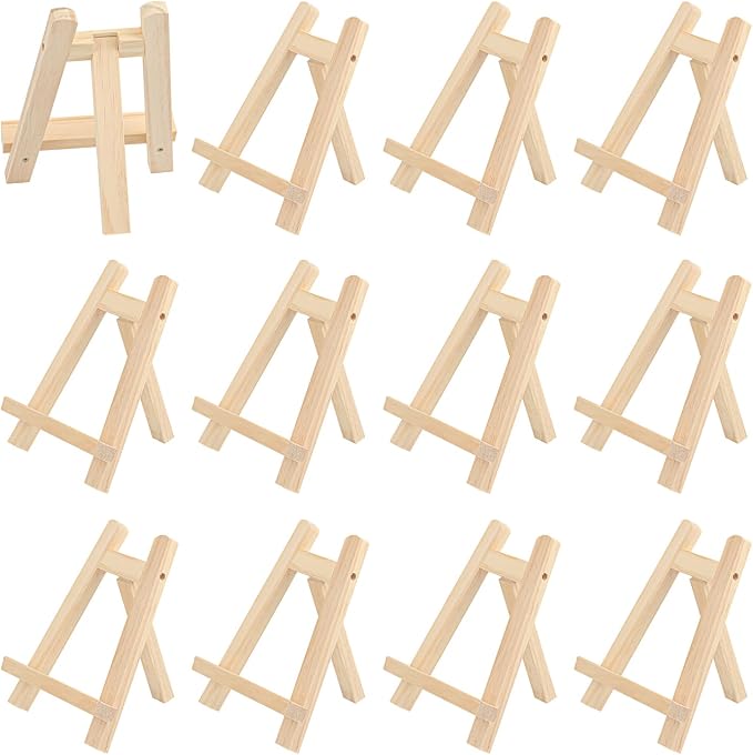 Yiksonyo 12 Pack 11 Inch Wooden Easel, Tabletop Wood Easels Stand, Wooden Easel for Painting, Art, and Crafts