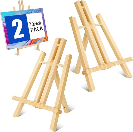 ESRICH 2 Pack 11.8" Wood Easels, Tabletop Easel for Painting | Painting Party, Displaying Canvas, Kids Student Table School Desktop, Portable Canvas Photo Picture Sign Holder
