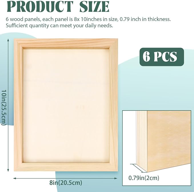 FSWCCK 6 Pack 8 x 10’’ Wooden Panel Boards, 0.79’’ Deep Unfinished Wood Canvas Panels for Crafts, Painting Canvas, DIY Art Projects, Pouring Arts