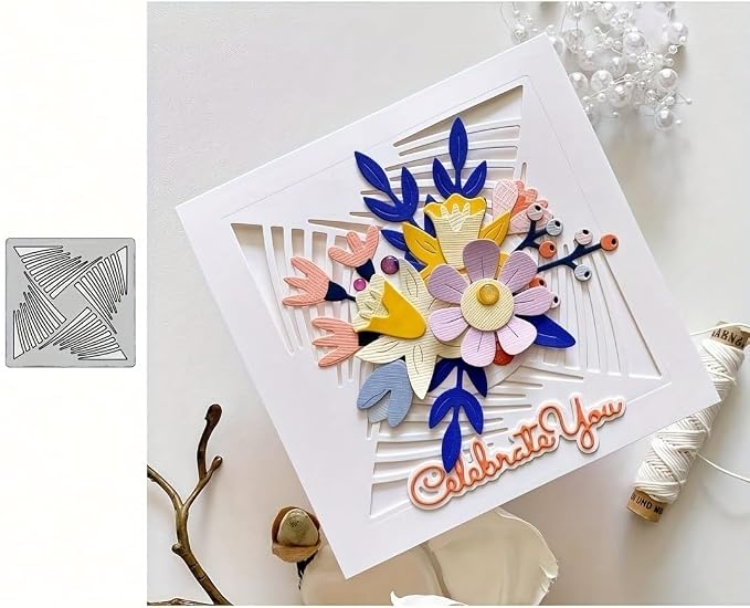 Lapoo Geometric Cutting Die for Scrapbooking - Durable, Metal Cutting Die for DIY Scrapbook Photo Album Decorative Paper Card, Card Making Supplies (Diagonal Background Frame 3.9 x 3.9 in)