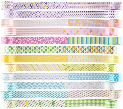 YUBBAEX 24 Rolls Washi Tape Set Basic Skinny Masking Decorative Tapes for Arts, DIY Crafts, Journals, Planners, Scrapbooking, Wrapping (Mini Graphics)