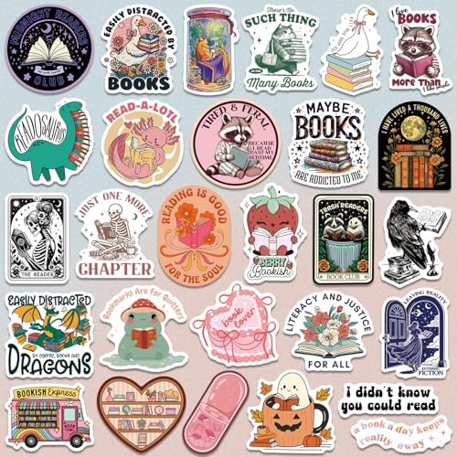 300 PCS Book Stickers for Kindle, Bookish Sticker Pack Reading Glitter Waterproof Vinyl Decals for Laptop, Ebook Readers, Water Bottles, Phone, Journal, Scrapbook, No Repeats (Holographic)