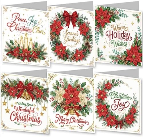 BAYUNOE 6Pcs Christmas Diamond Art Painting Greeting Card Kit with Envelope