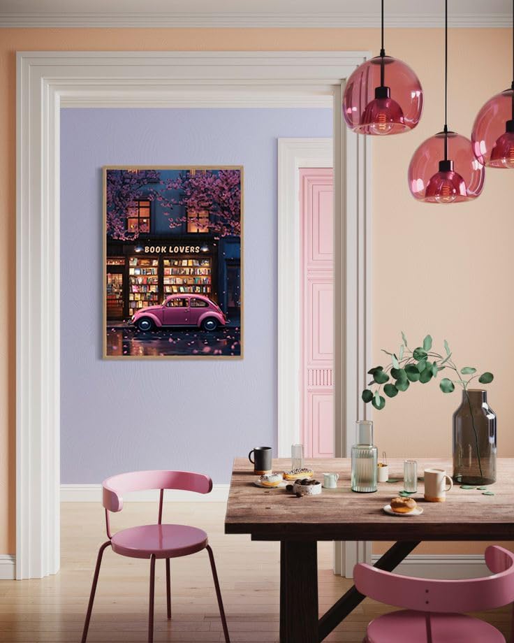 Pink Car BookShop Diamond Art Kits for Adults, Diamond Painting Kit Adults for Beginners, Round 5D DIY Dimond art,Full Drill Painting Kit Art and Crafts for Adults Home Wall Decor【11.8x15.7inch】