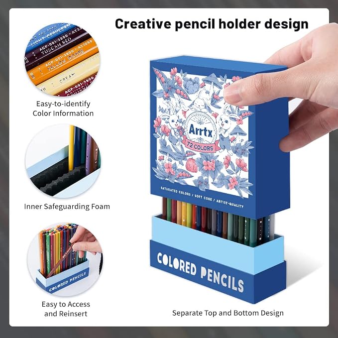 Arrtx 72 Colored Pencils, Soft Core, for Adult Coloring & Drawing
