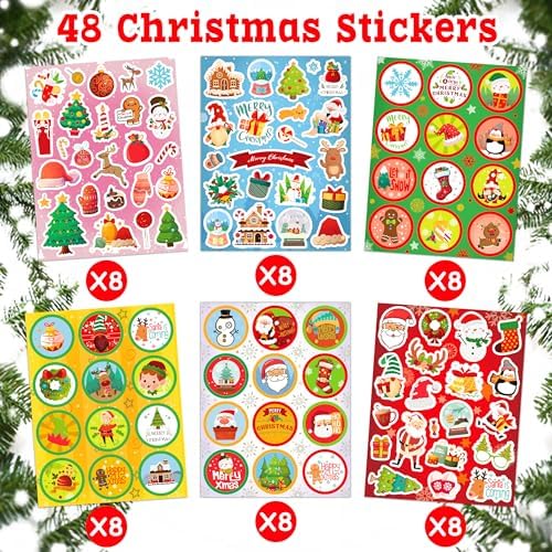 LINAYE 48 Sheets Christmas Stickers, 800PCS Stickers for Crafts Cards, Scrapbooking, Water Bottles, Envelopes and Christmas Party Favors for Kids