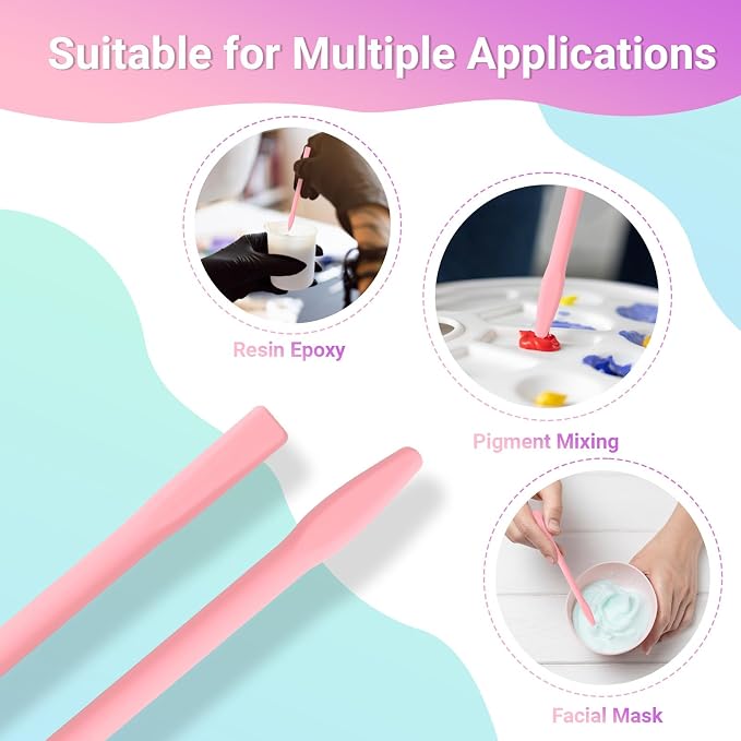 Gartful Epoxy Resin Stir Sticks, Silicone Mixing Sticks for Resin Art, Reusable Stirrers for Paint, Glitter Tumblers, Paint Mixing, Face Mask, DIY Jewelry Making Craft Supplies, Pink