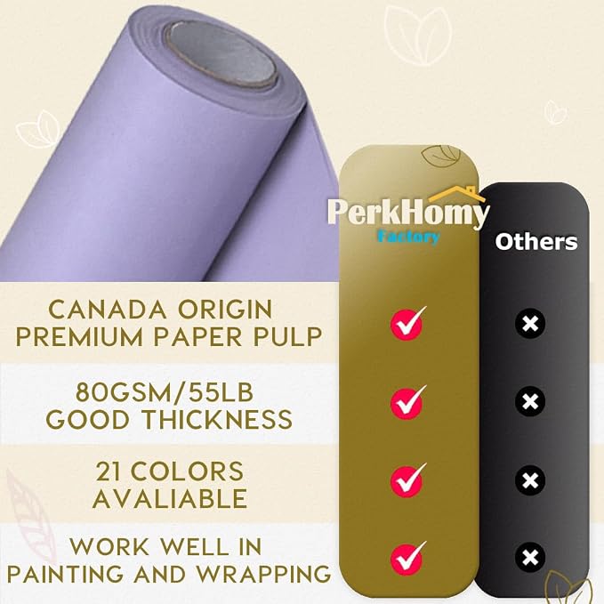 PerkHomy Light Purple Kraft Paper Roll 48" x 1,800" (150') for Gift Wrapping Bouquet Flower Art Painting Craft Writing Packaging Shipping 80GSM 55LB (Light Purple, 48" x 150')