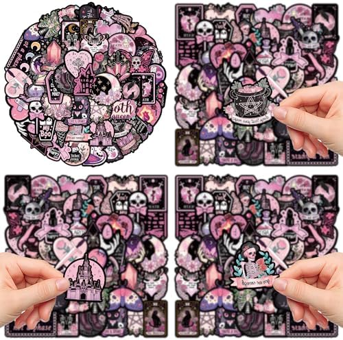 Pastel Horror 50 Pcs, Goth Pink Aesthetic Witchy Stickers for Adults Teens, Skull Crystal Waterproof