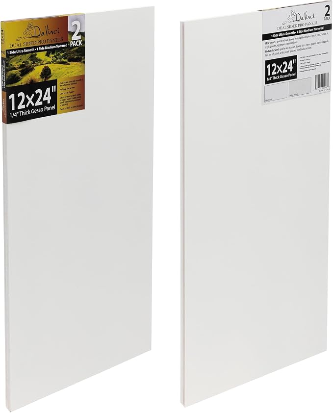 Jerry's Artarama Da Vinci Dual Sided Pro Panel Board - 2-Pack, 12x24 6mm Deep Panels for Painting - Archival, Acid-Free Art Supplies - Ultra-Smooth & Medium Textured Paint Surfaces