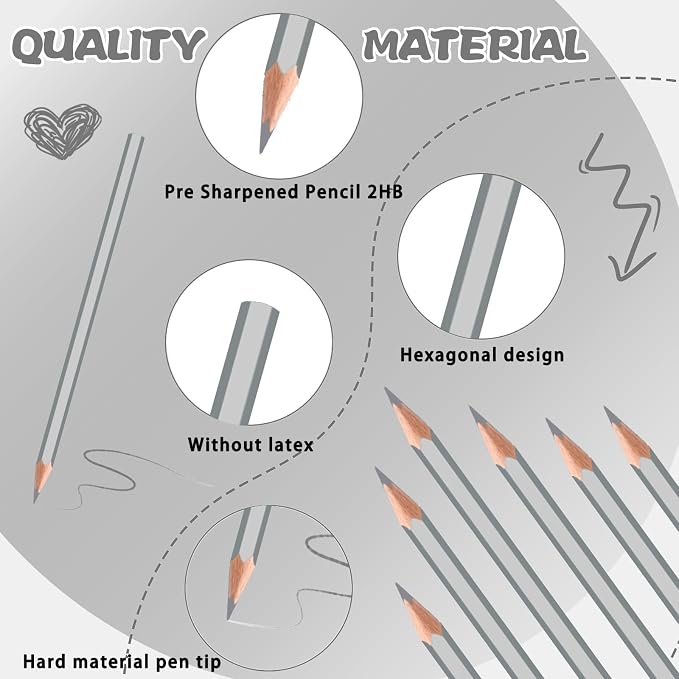24 Pack Silver Colored Pencils for Kids, Pre-sharpened Art Pencils Back to School Supplies Set, Drawing Sketching Pencils for Students, Teachers, Classroom