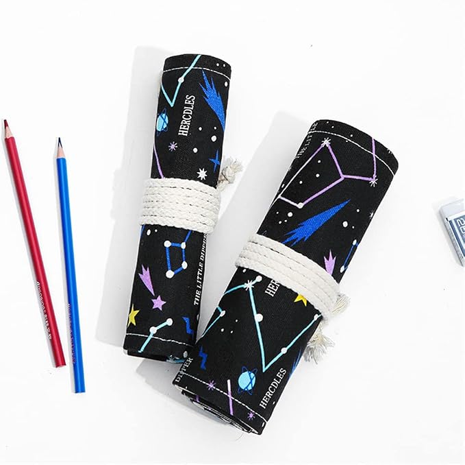 DIYOMR 24/36/72 Slots Pencil Wrap Pencil Rolls, Artist Colored Pencils Roll Up Bag Short Brushes Pouch Case Pencils Organizer for Drawing Coloring and Sketching,No Pencils (Constellation, 36slots)