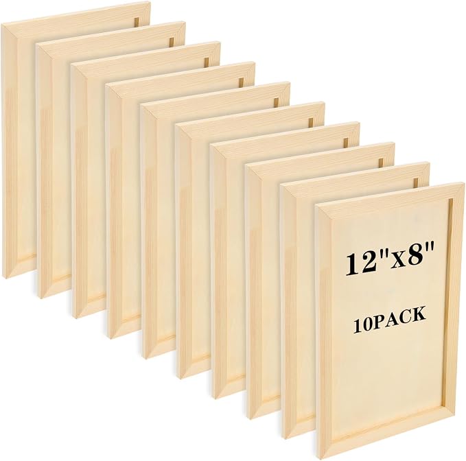 Youyole 10 Pack Unfinished Wood Canvas Panels Kit, 12 x 8 x 0.4 Inch