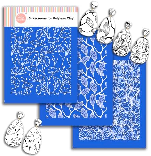 Weavy Leaf Silk Screen Stencils for Polymer Clay, 3 PCS Contour line Leaf Pattern Silkscreen for Polymer Clay Earring Making, Reusable Silk Screen Stencils for Polymer Clay SSCMB-52