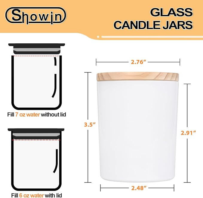 SHOWIN Thick Candle Jars for Making Candles 12 Pcs, 14 OZ Empty Jars with Wood Lids for Candle Making, Sample Container, Glossy White