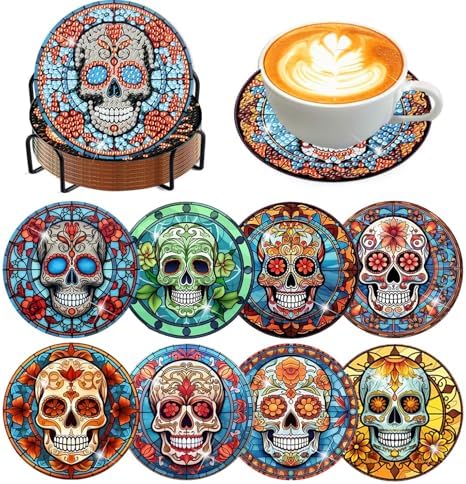 8 Pcs Diamond Art Coasters Kit for Adult with Holder, Diamond Coaster 4x4in
