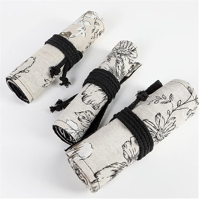 DIYOMR 24/36/72 Slots Pencil Wrap Pencil Rolls, Artist Colored Pencils Roll Up Bag Short Brushes Pouch Case Pencils Organizer for Drawing Coloring and Sketching,No Pencils (Peony Flower, 36slots)