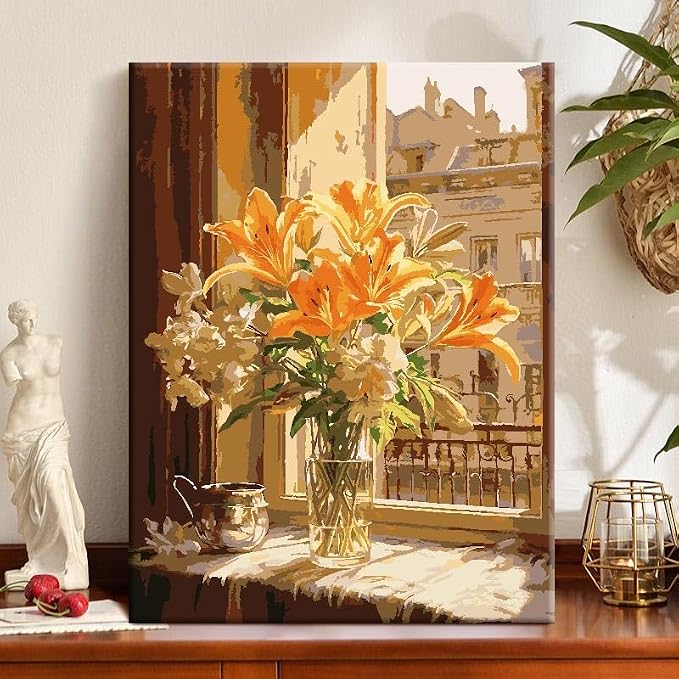 ZRIZQ Flowers Paint by Numbers Kit for Adults Beginner,City Scape,16x20