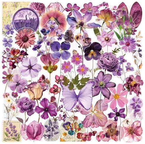 Flora Scrapbook Stickers Aesthetic Flower Sticker Purple