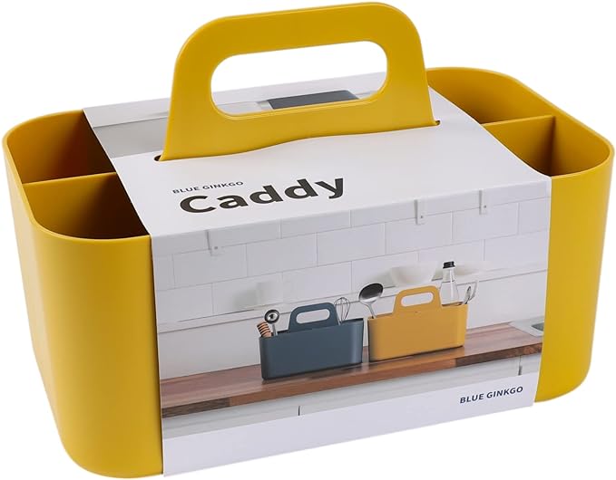 BLUE GINKGO Stackable Organizer Caddy, Rectangle, Yellow, Made in Korea