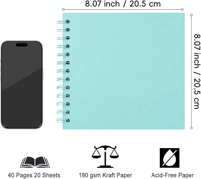 DIY Scrapbook Album 8x8 Inch, Hardcover Kraft Paper Scrap Book Photo Album, Blank Page Memory Scrap Book for DIY Crafts, Traveling, Wedding, Anniversary, Birthday, 40 Pages (20 Sheets), Blue