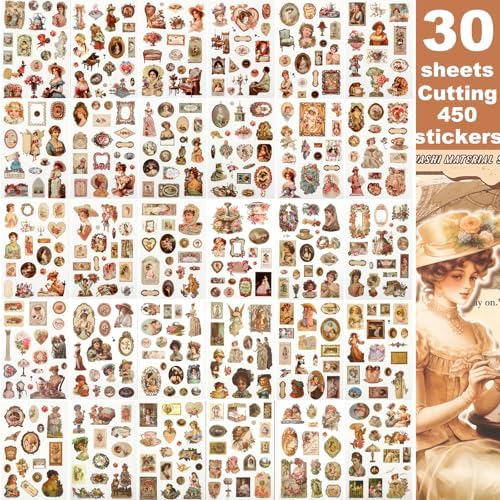 Victorian People Scrapbook & Sticker Book for Adults - 450 Pre-Cut Washi Stickers, Scrapbook Paper, Junk Journal Sticker and Vintage Stickers for Scrapbooking